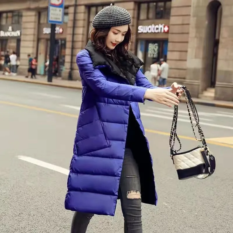 

New Winter Elegant Women 90% White Duck Down Coat Double Sided Long Jacket Casual Loose Button Warm Snow Outwear