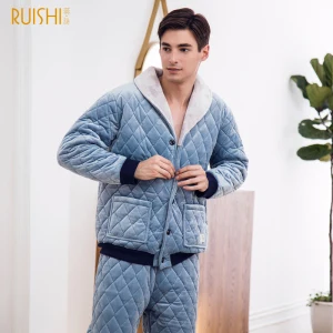 Couple Night Suits Men And Women Thick Velvet Pajamas Sets Winter Sleepwear Home Wear Warm Pajamas Couple Matching Pajamas - Цвет: 72901 BLUE