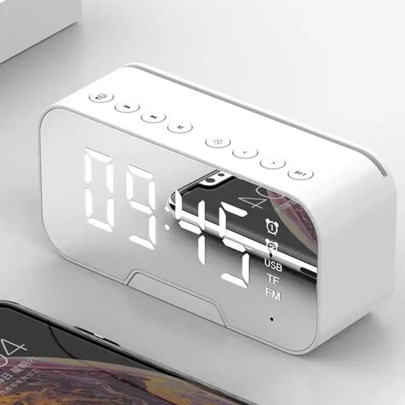 

Bluetooth-compatible Speaker FM Radio 2 In 1 LED Mirror Alarm Clock Digital Snooze Table Clock Wake Up Light Decoration Clock