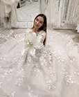Женское свадебное платье с длинным рукавом, простое ТРАПЕЦИЕВИДНОЕ платье принцессы с 3D цветами, модель 2020