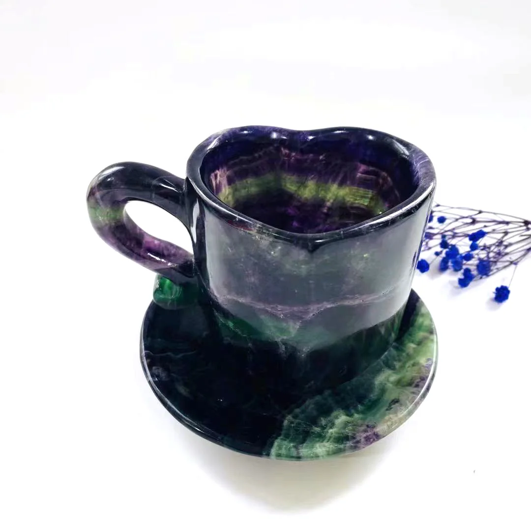 

Оптовая продажа, Высококачественная Хрустальная чашка из натурального флюорита ручной резьбы, Хрустальная чашка для украшения дома-YJL