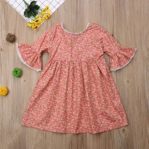 Cute Kid Girl Long Sleeve Floral Party Princess Dresses Girls Boho Pageant Dress | Детская одежда и обувь