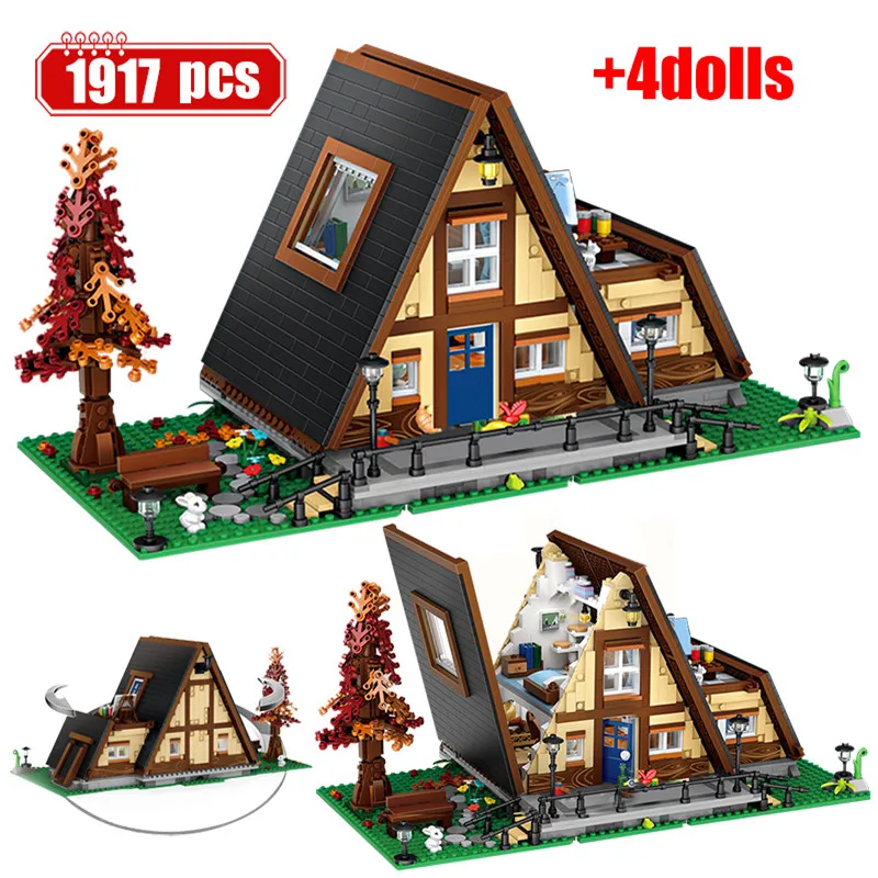 

Mini City Town Wooden Villa DIY Forest Cabin Model Building Blocks Friends House Figures Bricks MOC Toys For Children Gifts