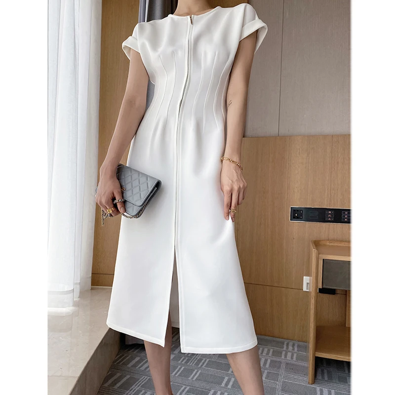 Женское облегающее платье с молнией спереди однотонное Элегантное Белое