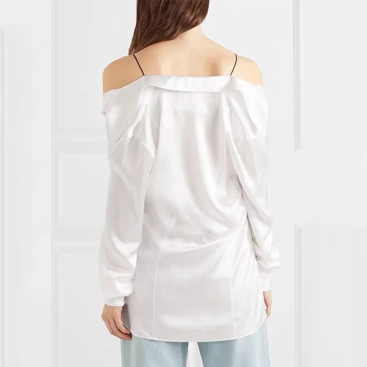 DEAT 2020 new spring fashion women clothing round neck full sleeves lace straps V-neck sexy stain shirt female blouse WE05100L | Женская