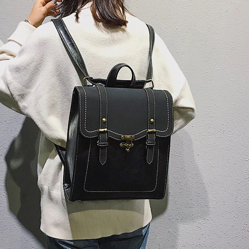 

Vintage Pu Leather Women Backpack Preppy Style Backpacks Fashion School Bag College Girl Backpack Shoulder Bags Mochila Feminina