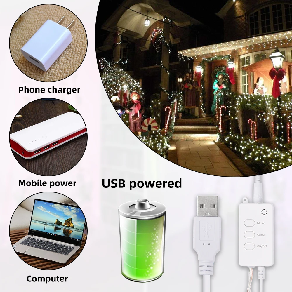 USB считыватель смарт-Рождество RGB Управление светильник гирлянды 10 метров 100 s + 40