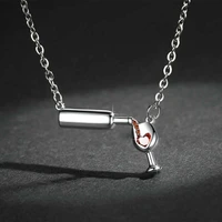 creative red bottle rose heart necklace choker lover wine pendant glass