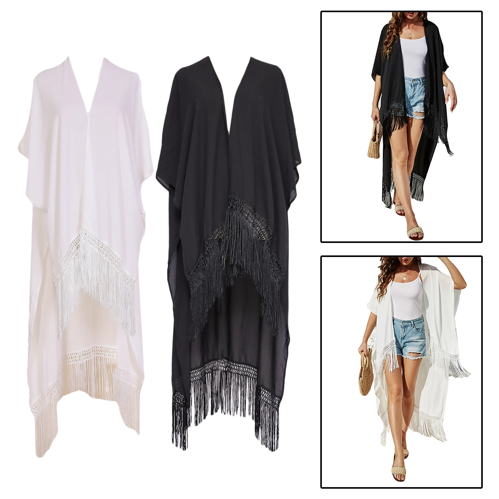 

Summer Women Long Open Front Kimono Cardigan Beach Swimsuit Cover Up Wraps Short Sleeve Bohemian Sun Protection Clothes