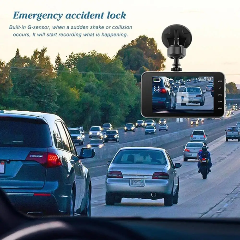 

4 " IPS Dual Lens Car Dash Cam Full HD 1080P Dashboard Camera 170 degree Vehicle Driving DVR Recorder G-Sensor Parking Monitor