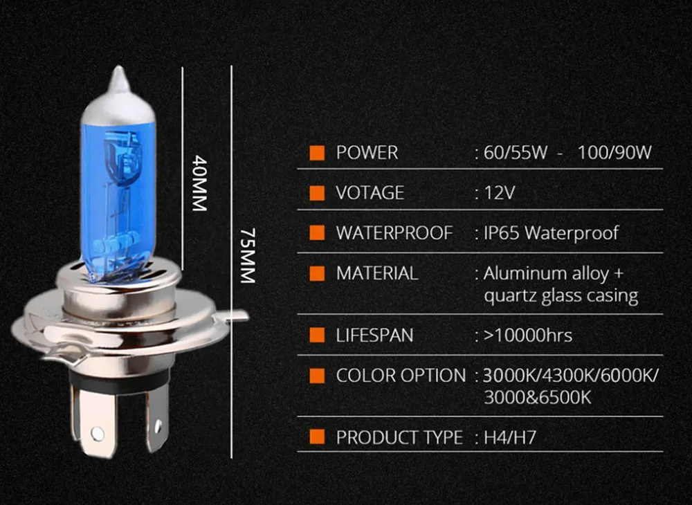 1 шт. супербелая галогенная лампа H4 H7 12V 55W/60W 3000K 4300K 6000K кварцевый стеклянный