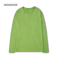 moinwater new women 100 cotton long sleeve t shirts for autumn female green purple spring solid tees tops mlt2138