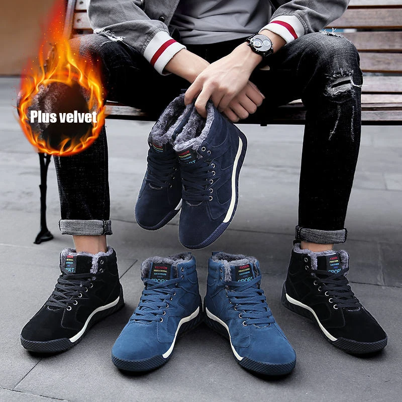 High Top Men's Causal Shoes Winter Large Size 38-47 Cotton Male With fur Cold-proof Warm Mans Walking Footwear Snow Boots | Обувь