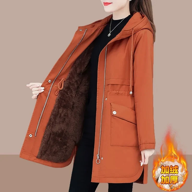 

NEW2021 Women Parkas Fashion Coat Elegant Winter Mid Long Cotton Jacket Plus velvet thickening Hooded Collar Female Snow Outwear