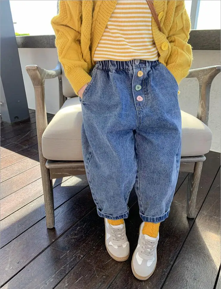 

Джинсы однотонные для девочек 2-9 лет, на весну-осень