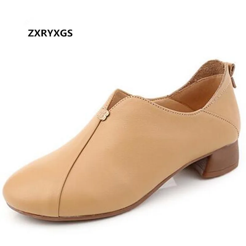 

ZXRYXGS/Весенняя кожаная обувь из воловьей кожи; женская обувь на низком каблуке; Новинка 2020 года; удобная мягкая обувь для мам; модная обувь; бо...