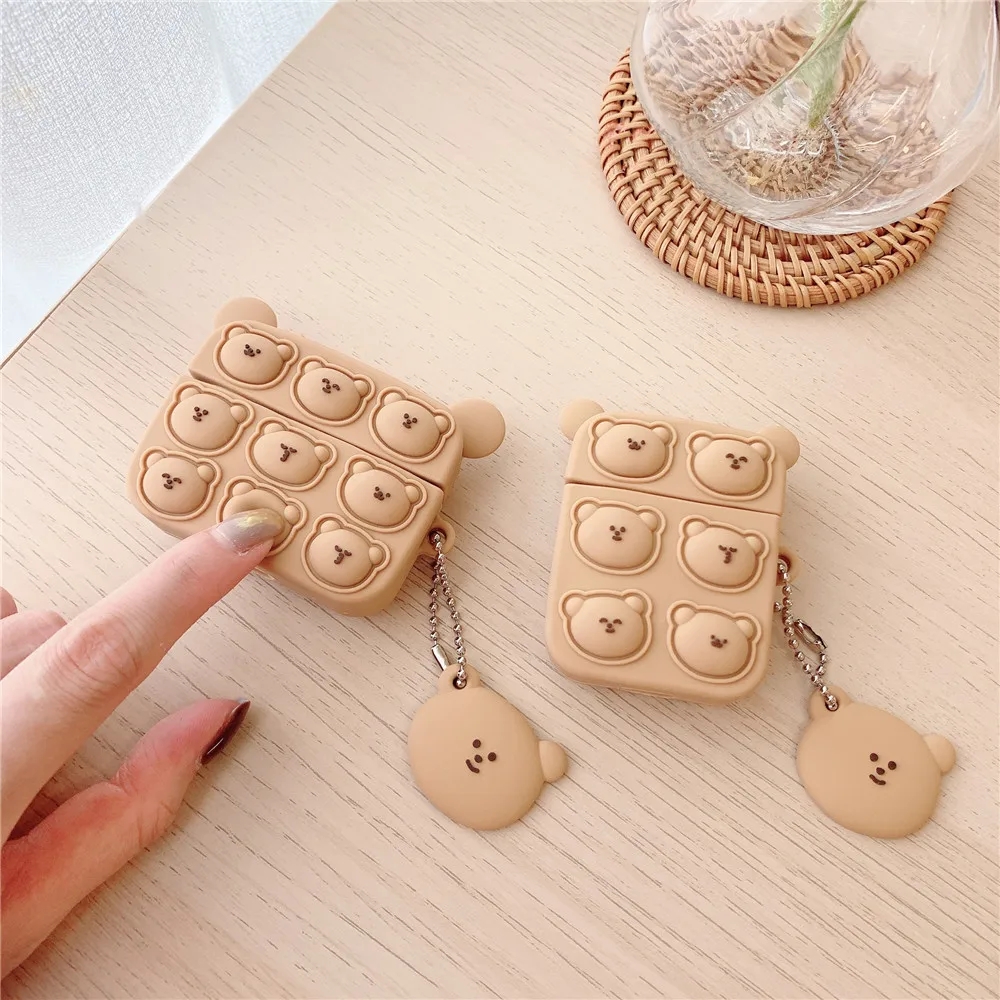 

Korea cute cartoon bear keychain Case For Apple Airpods 2 / 1 air pods Wireless charging soft lovely Cover for airpods pro funda