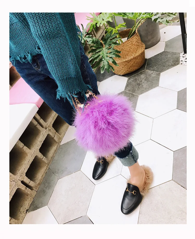 Luxury Designer Fur Purse Women Ostrich Feathers Evening Party Bag Famous Brand Handbag Fall Winter Party Day Cluthes Drop Ship