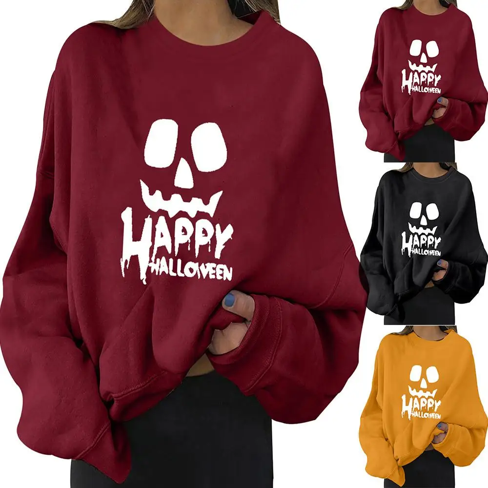 

Womens Baggy Long Sleeve Halloween Pumpkin Print Sweatshirt Casual Jumper Autumn Pullover Tops