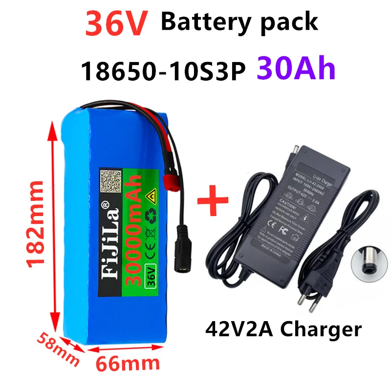 

36V Battery 10S3P 42V 30Ah Battery 500W High Power 30000mAh Battery 36V Ebike Electric Bike Charger BMS + 42V2A Charger