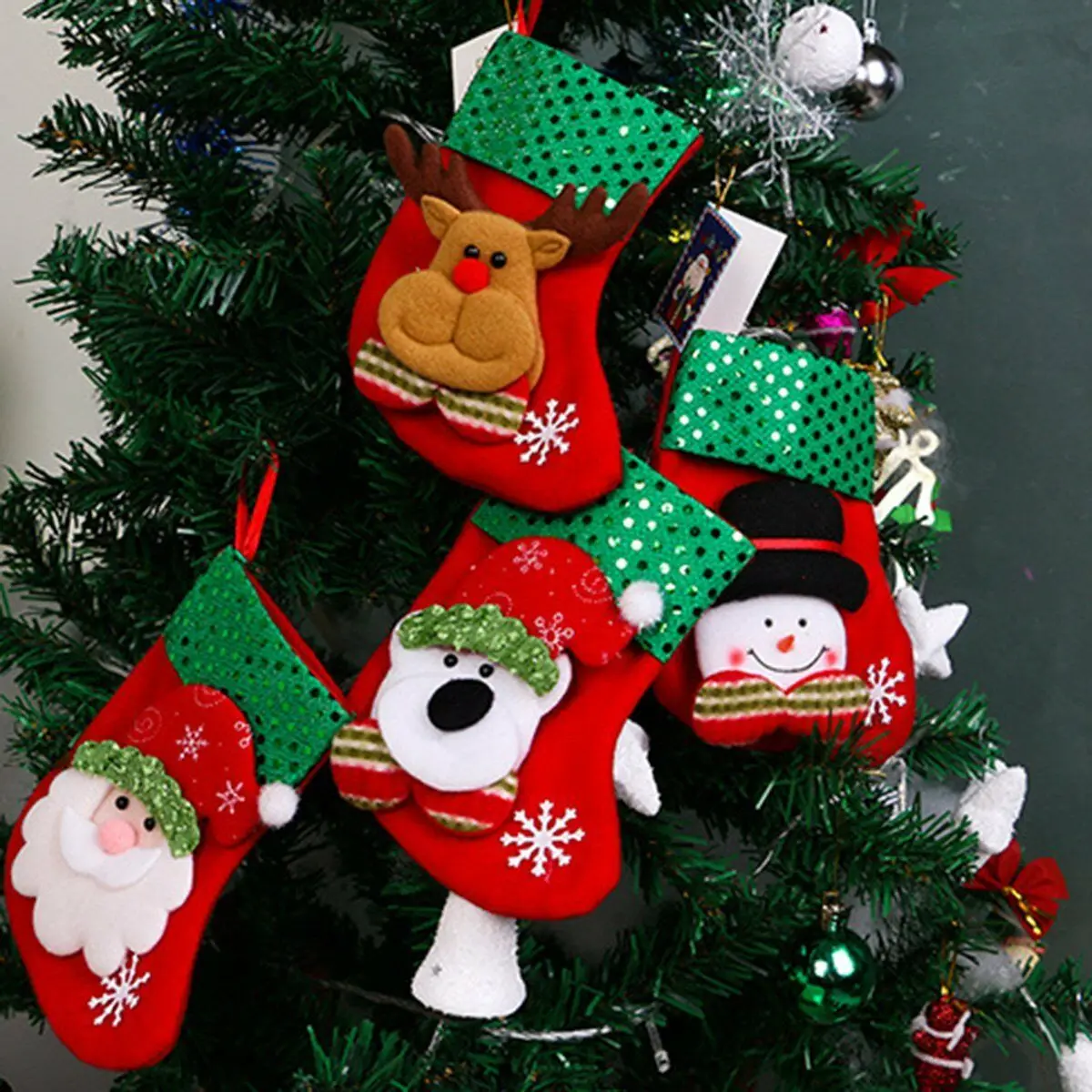 

Cute Lovely Christmas Socks Candy Gift Bags Santa Claus Snowman Elk Sock Xmas Christmas Tree Hanging Decorations