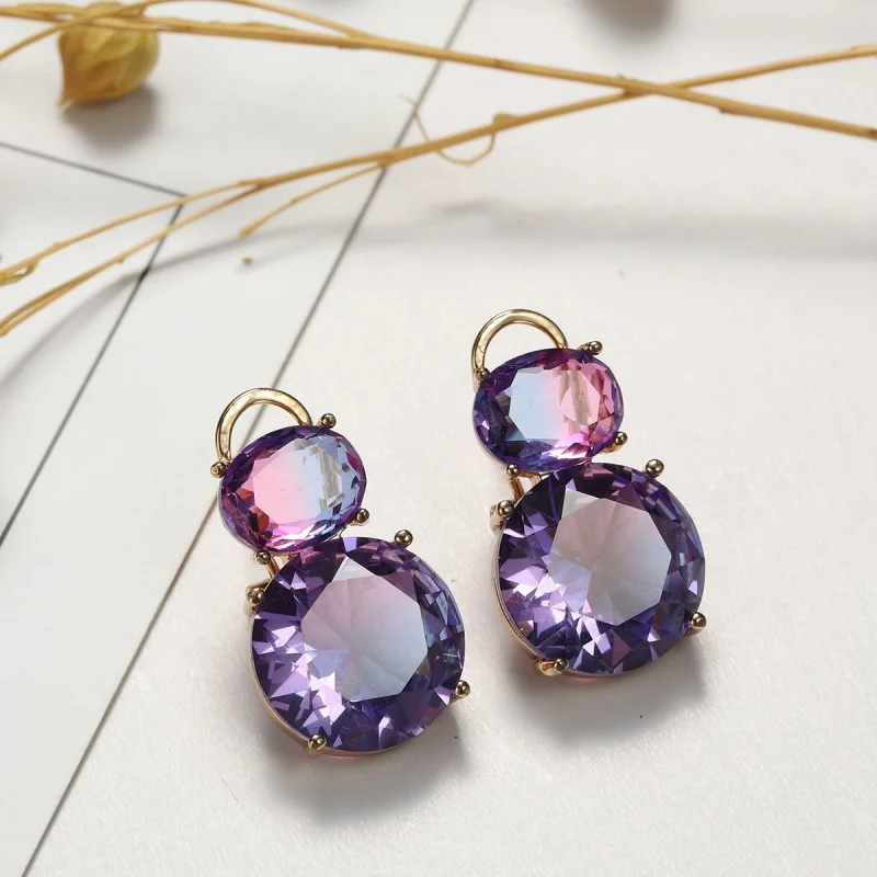 

Ladies Fashion Purple Round Gemstone Earrings Jewelry Accessories
