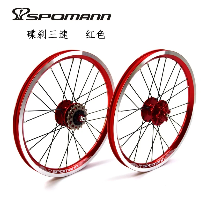 

Newest SPOMANN 16 inch Folded bike alloy clincher rim bicycle wheelset disc brake MTB 16er 7 bearing 3 speed freewheel Free ship