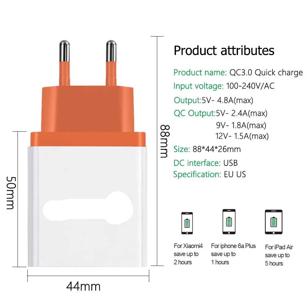 3 порта портативное зарядное устройство USB для путешествий Быстрая зарядка QC 0 2
