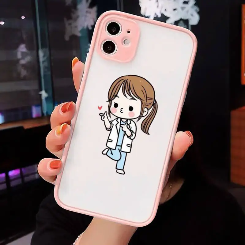 

Medicine Doctor Nurse Phone Case For iPhone 12 11 Mini Pro XR XS Max 7 8 Plus X Matte transparent Pink Back Cover