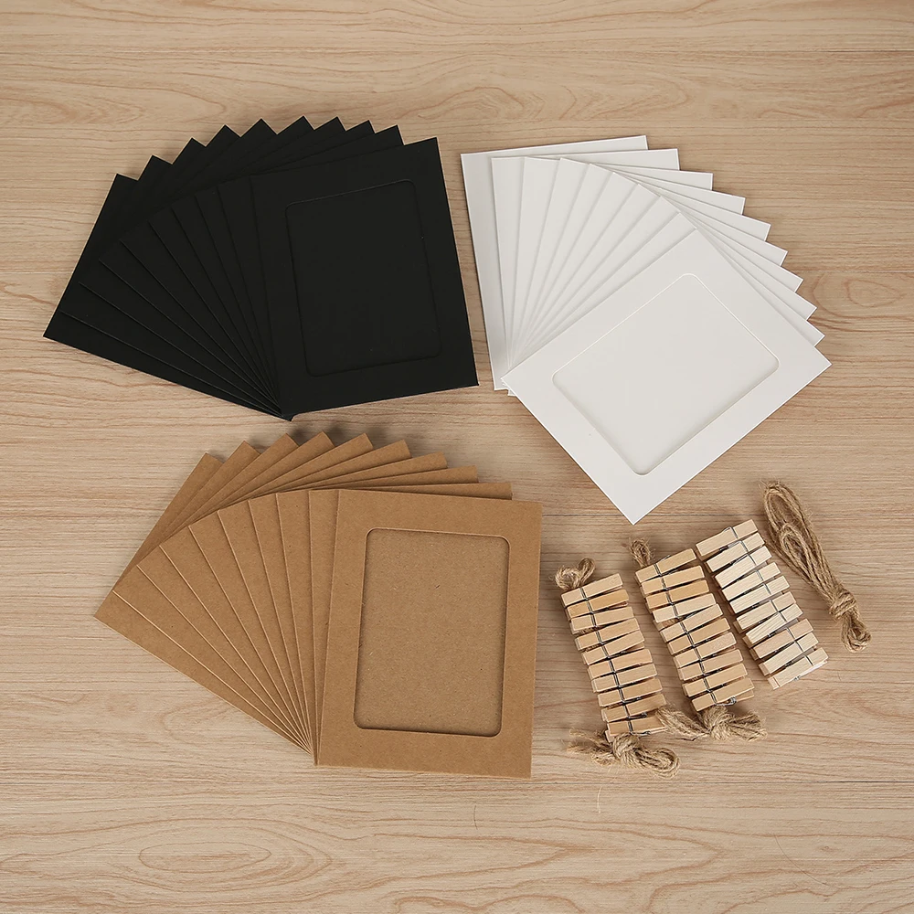 Набор бумажных фоторамок для разных картин 30 шт. коврики деревянные мини-зажимы