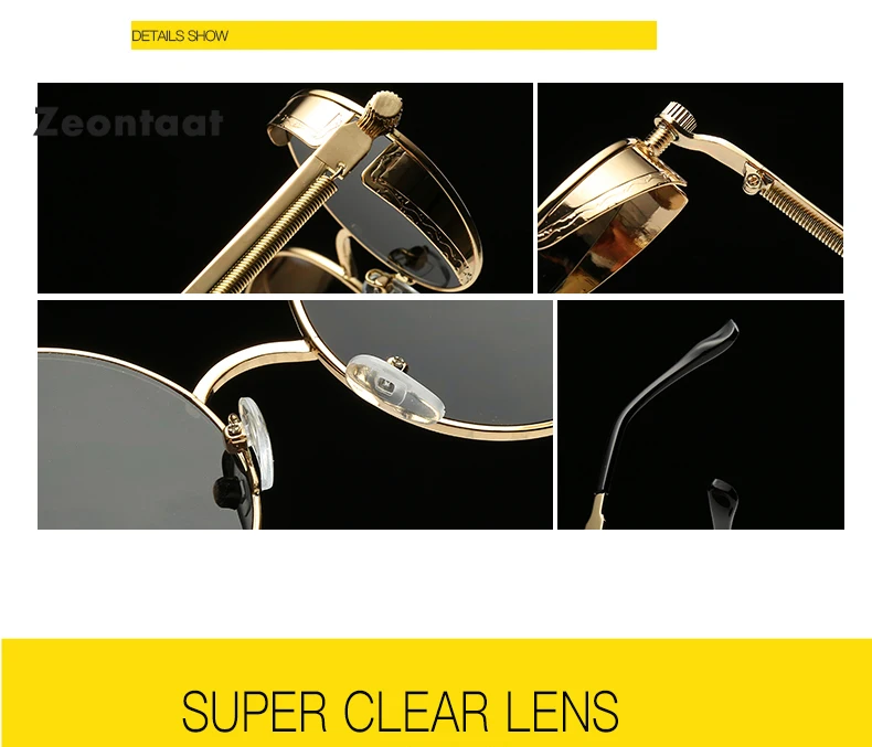 

Zeontaat Mens Oval Sunglasses Men 2019 Punk Style Male Sun Glasses Retro Round Gold Black Metal Frame High Quality UV400