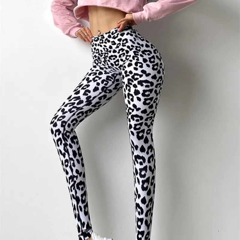 Women's yoga pants nude leopard print peach hips fitness running sports pants leggings quick-drying hip yoga pants