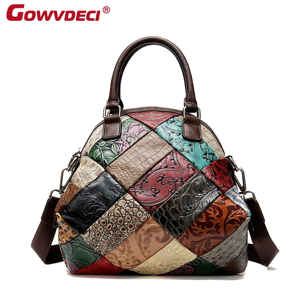

Genuine leather Women's new ethnic style portable casual fashion printing shoulder bag