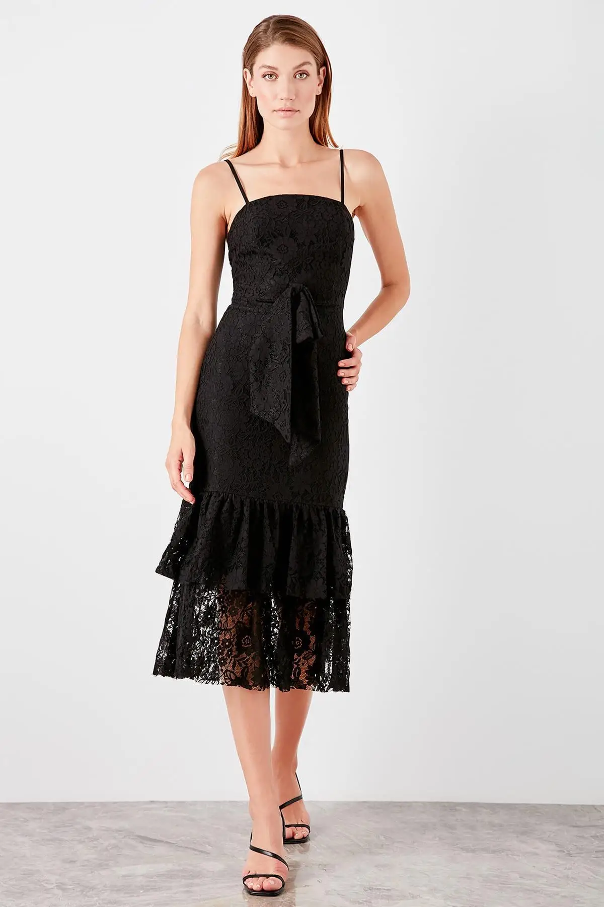 Trendyol черное платье с бантом TPRSS19BB0317|Женские платья| |