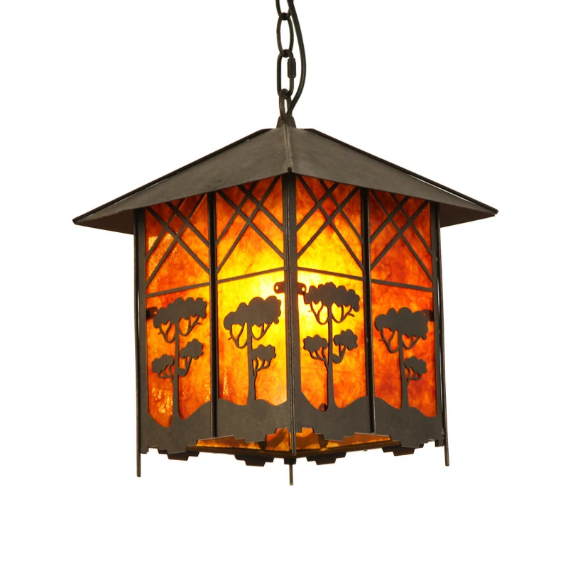 

Retro Countryside Iron+Mica Slice Pendant Light Dinning Room Hall Restaurant Cafe Bar Chain Hanging Light Garden Pendant Lamp
