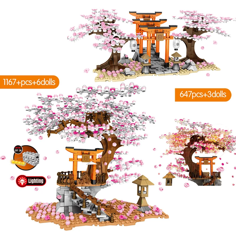 

1167PCS City Street View Building Blocks Idea Sakura Stall Inari Shrine Bricks Cherry Blossom Landscape House Compatible Toys