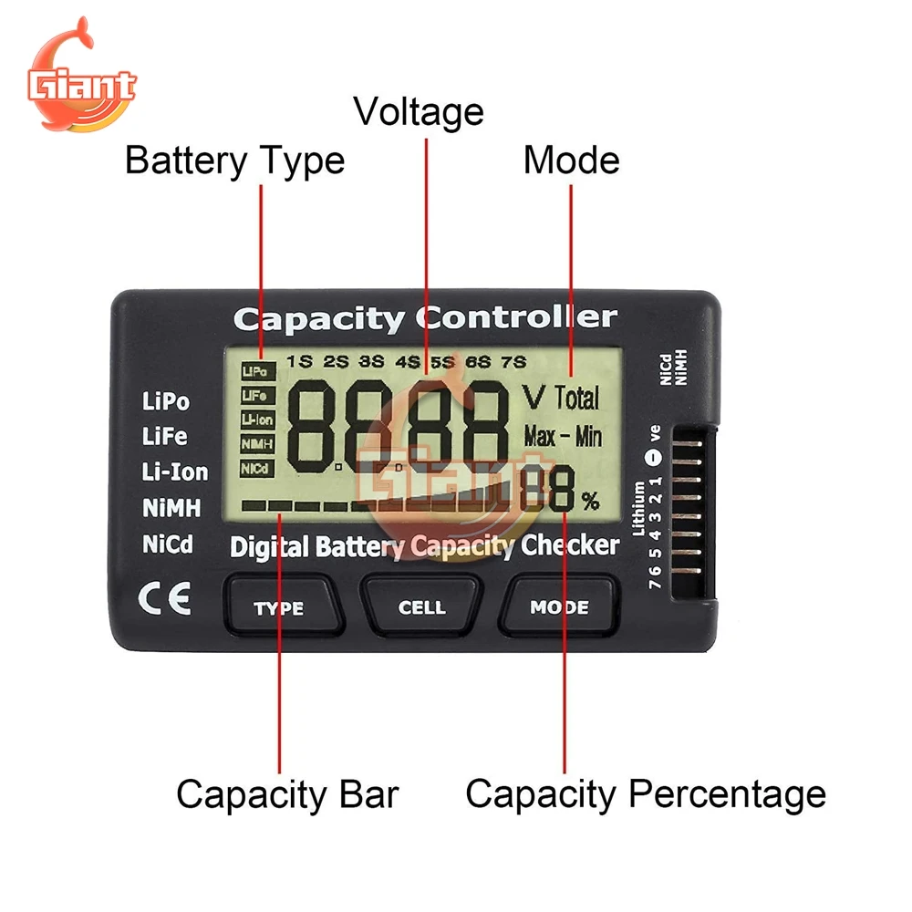 Для детей возрастом от 1 до 7S 7-бит Цифровой Батарея Ёмкость тестер Напряжение