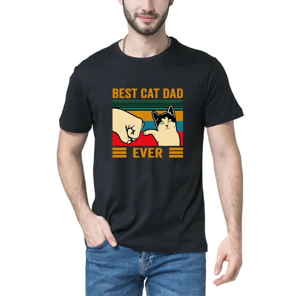 

100% cotton Best Cat Dad Ever Vintage Men's T-Shirt Father's Day Gift Tee Pet Lover Shirt European and American style Mens Tee