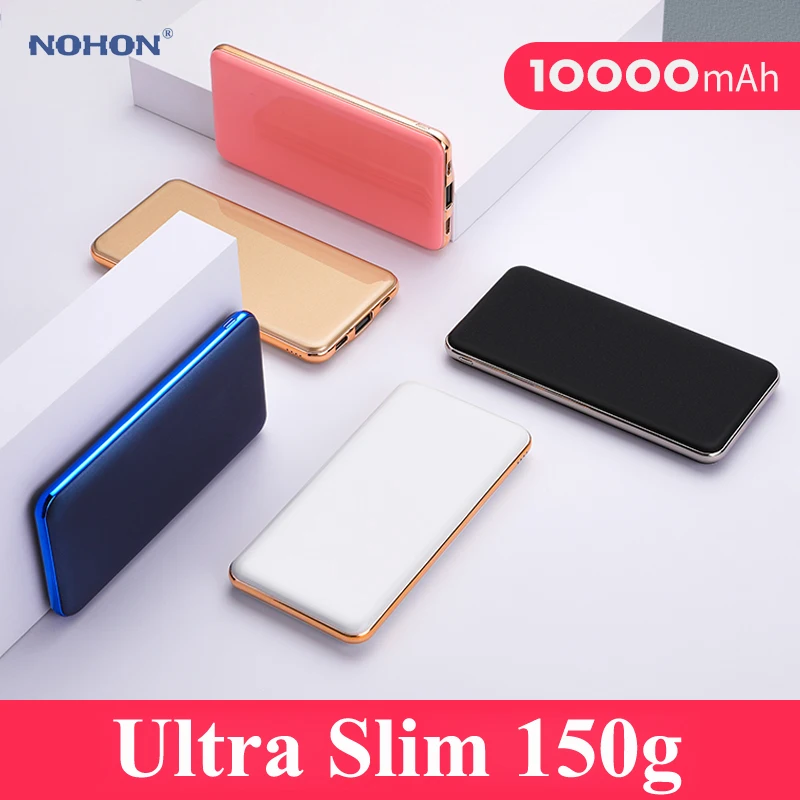 Nohon Сверхтонкий внешний аккумулятор 10000 мАч для iPhone 11 X XR Huawei Xiaomi Samsung USB + Type C mini