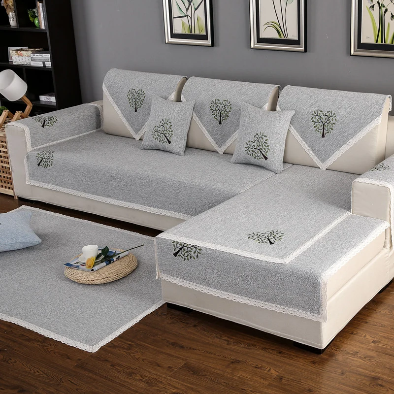 

L Shaped Sofa Cover Anti-skid Sofa Slipcovers Linen Non-slip Decorative For Living Room Couch Protector