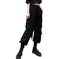 fashion hip hop long pockcts trousers streetwear black casual cargo pants capris women high waist wide leg pants loose