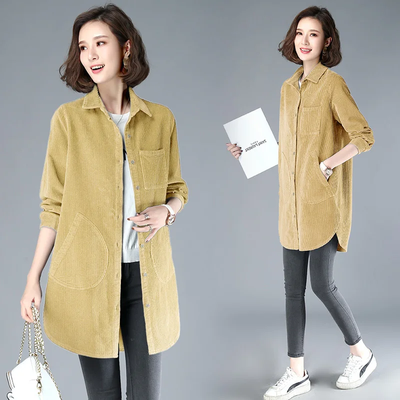 Женская Вельветовая куртка повседневная однотонная верхняя одежда средней