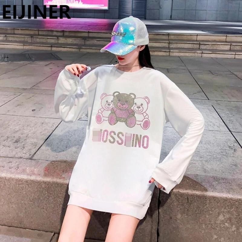 

Crewneck Sweatshirt Crystal Velvet Hoodie Women 2021 Spring Korea Plus Size Loose Cartoon Anime Letter Printing Mid-Length Top
