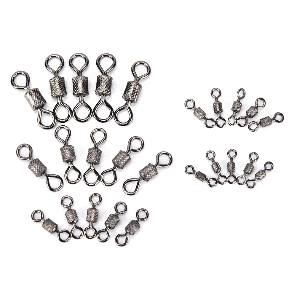 

50pcs/pack Fishing Swivels Knurling Connector Ball Bearing Swivel With Safety Snap Solid Rolling Rings Fishhooks Accessories