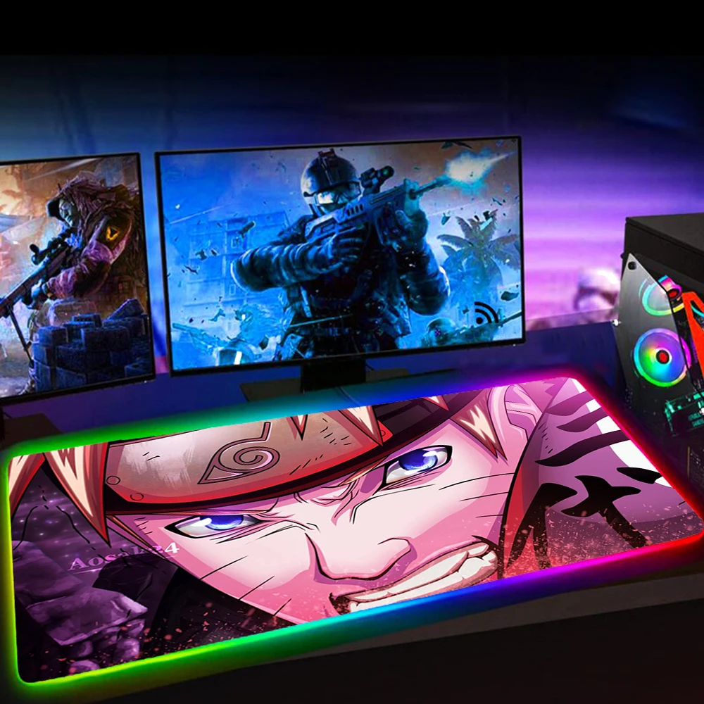 RGB Mouse Pad Gaming Accessiores Mousepad Gamer with Backlit Mausepad LED Tapis De Souris Kakashi Gaara Sasuke Design-Narutos | Компьютеры