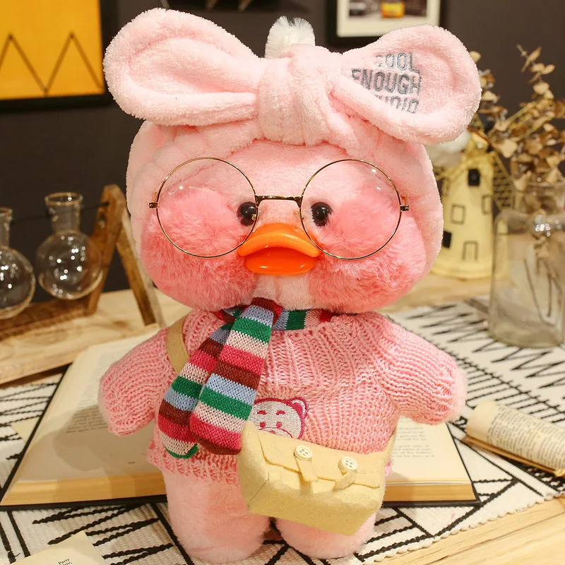 30cm New Animal Duck Stuffed Dolls Cute Kawaii Animal Little Yellow Duck Plush Doll With Glasses Children's Toys For Girls Gifts