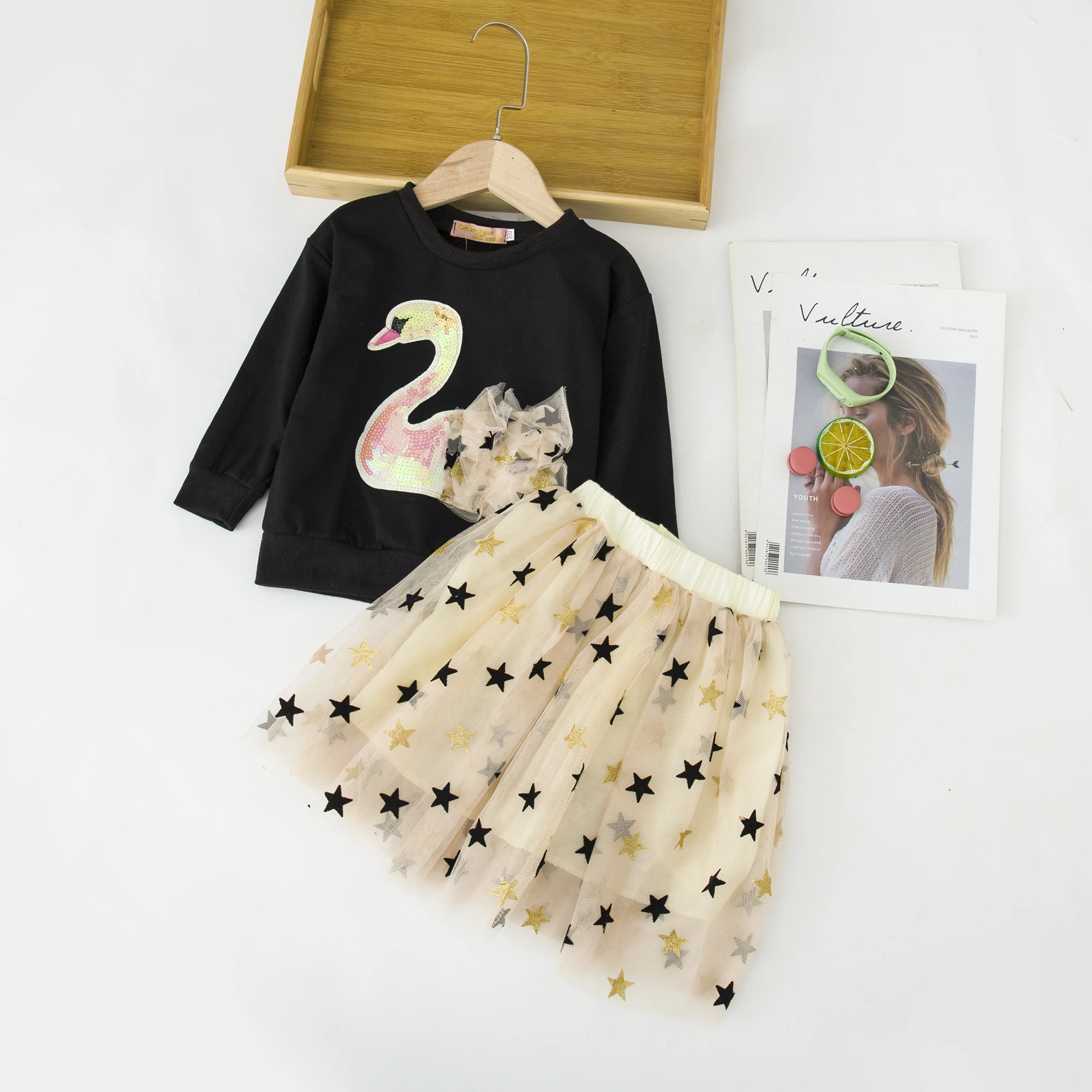 

LZH 2021 Fashion Sweater Mesh Skirt Sets For Girls Autumn Clothes For Children Suit Sweet Baby Girls Suit 3-8 Years Kids Outfit