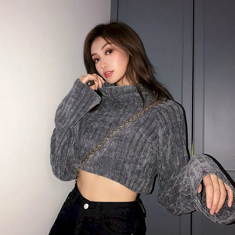 

Turtleneck Sweater Women Autumn And Winter All-match Retro Short Loose Long-sleeved Pullover Knit Top Lazy Wind Knitted Sweater