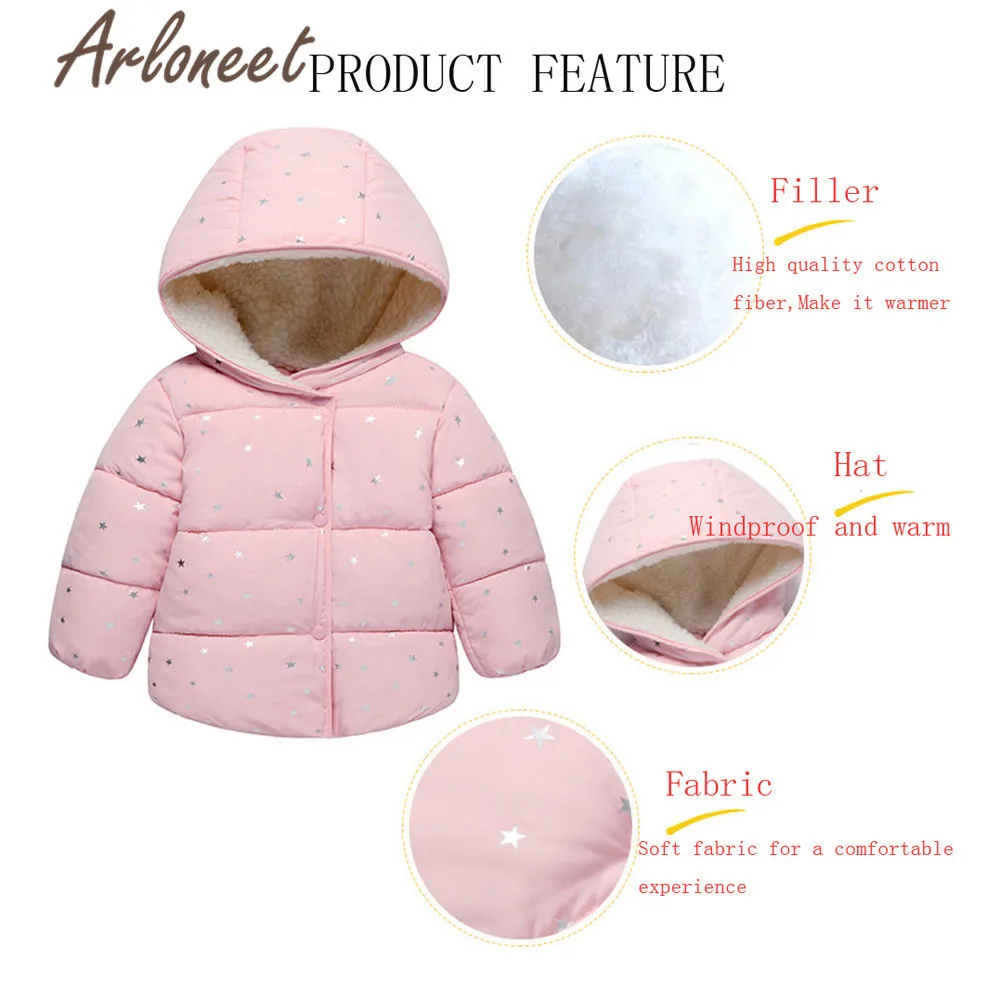 Детское пальто с рисунком ARLONEET зимнее толстое капюшоном и принтом в виде звезд