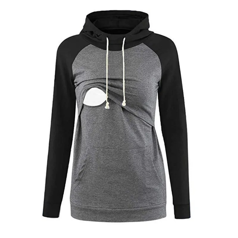 

Maternity wear autumn and winter hoodies breastfeeding pregnant women loose sweaters contrast color stitching thin sweatshirt